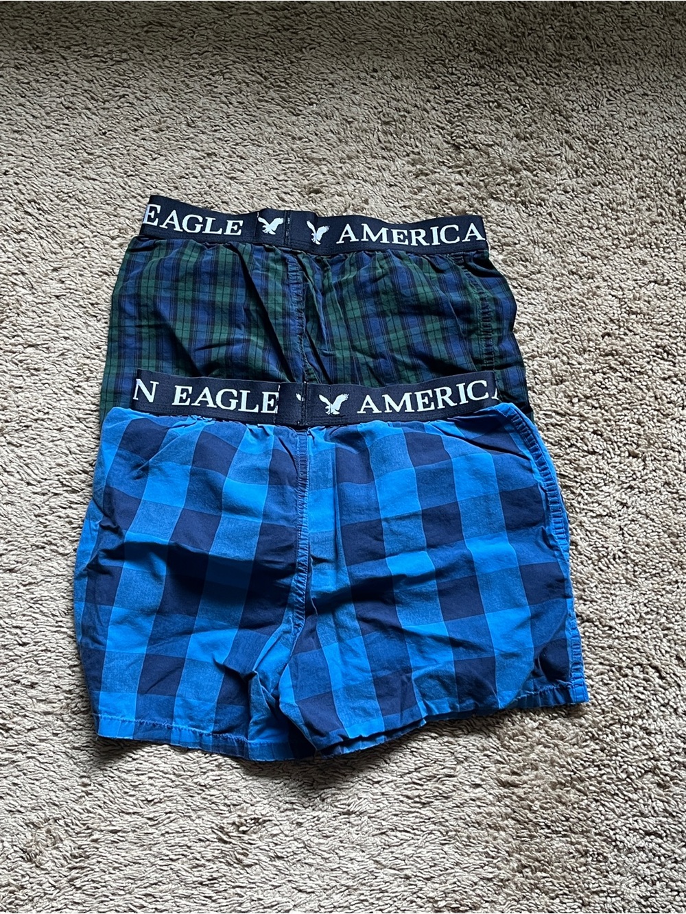 American Eagle Plaid Boxer Shorts - Blue & Green - XS